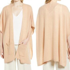 NEW‎ Nordstrom 100% Cashmere Ruana Beige Tan Open Front Cardigan Pockets Minimal